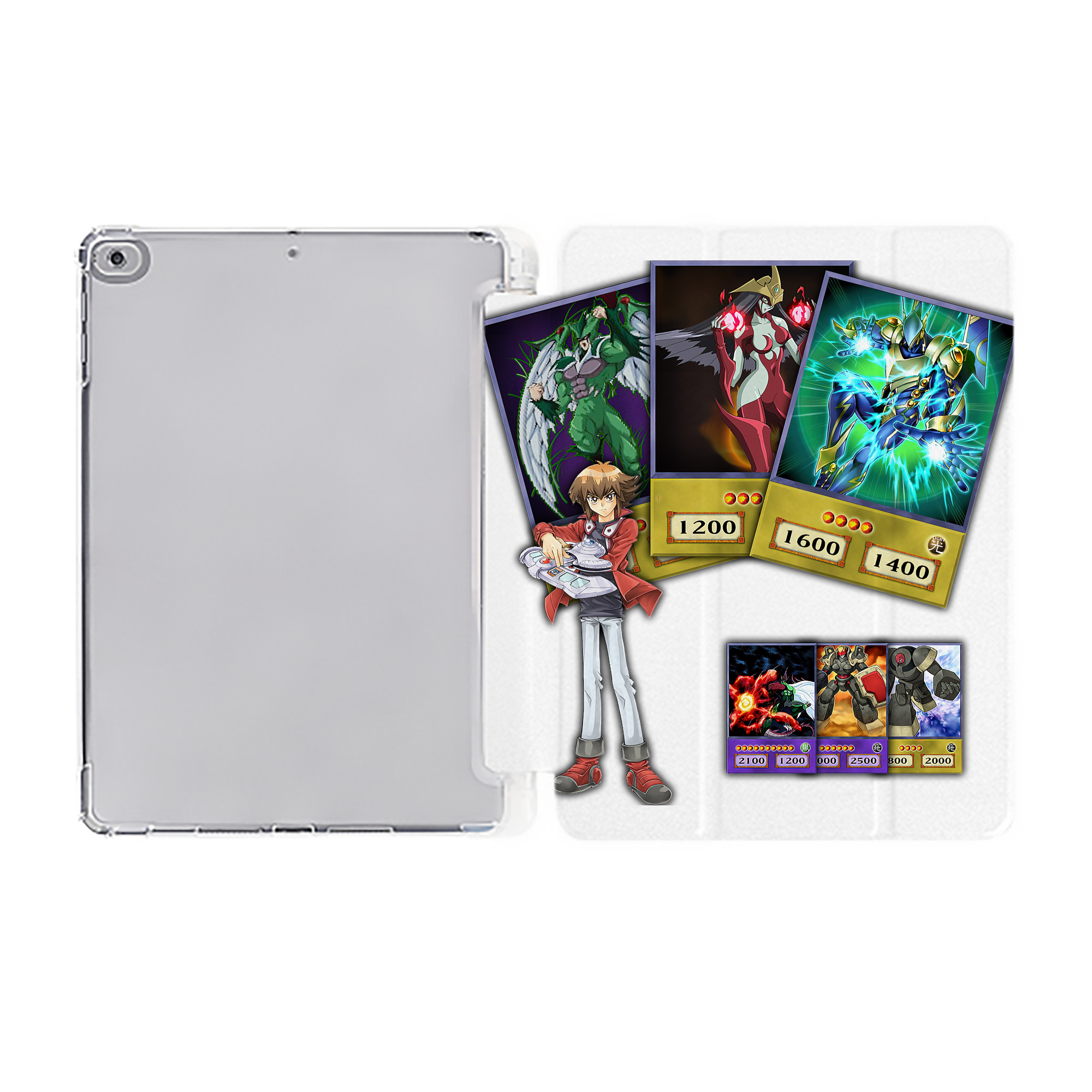 （画像用） 遊☆戯☆王 Yu-Gi-Oh! IPad ケース ペン収納付き 三つ折りスタンド PUレザー×シリコン 対応機種9.5/10.5/10.9インチ